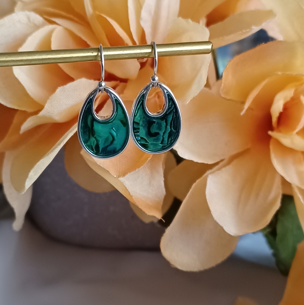 Silver / Green Iridescent Oval Earrings